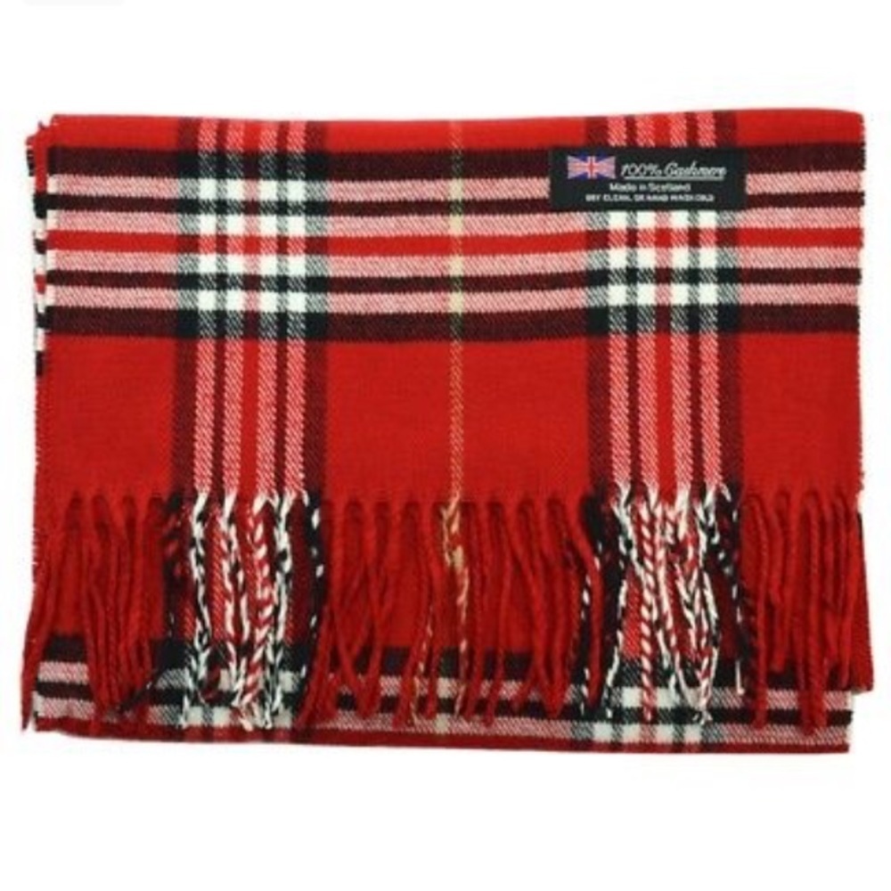 New Bright Red Cashmere Scarf plaid